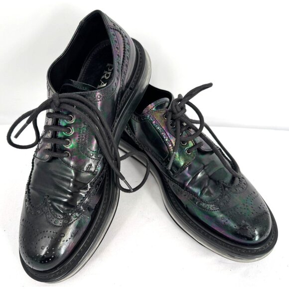 Prada Derby Levitate Black Leather Brogue Air Sole Lace Up Shoes Mens Sz 8 USA - Picture 5 of 15